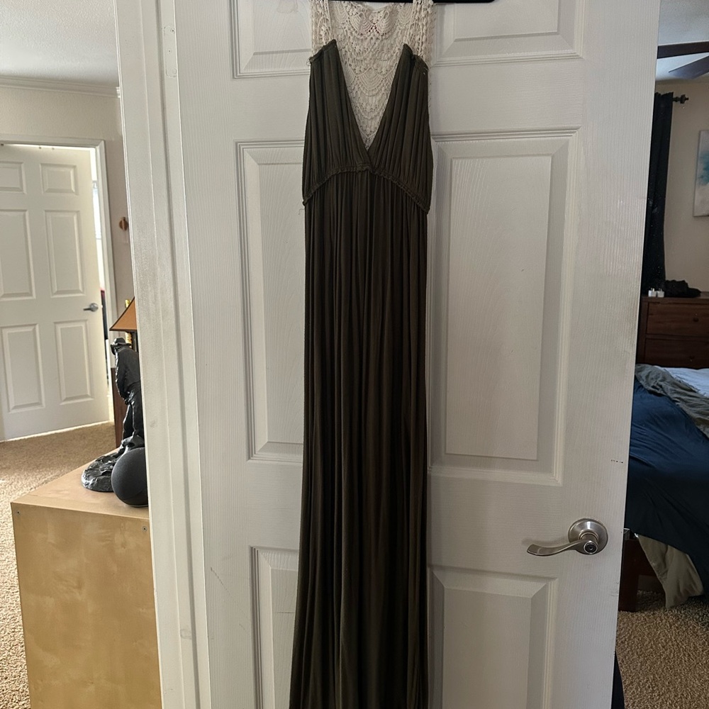 Elegant Olive Green Maxi Dress with crochet Detail